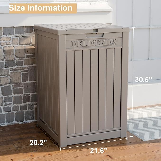 57 Gallon Resin Package Delivery Box - Rust & Moisture Resistant, Lockable, Waterproof Deck Box for Porches, Patios, Indoor & Outdoor Use（Grey，57GALLON）