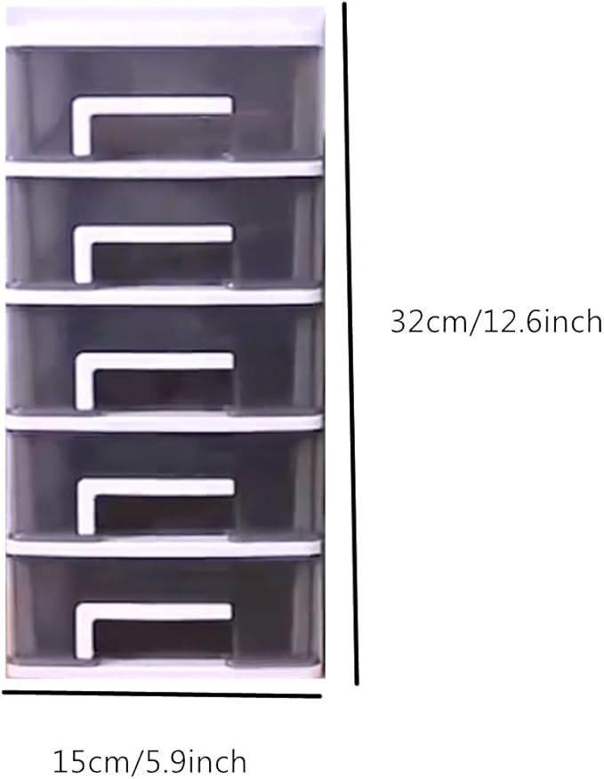 5-Tier Drawer Desktop Storage Bin Unit, White Frame Mini Organizer Box with Clear Drawer, Small Container Case for Desk Accessory, Storing Craft, Stationery
