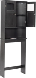 Over The Toilet Cabinet with Shelf and 2Doors, Bathroom Space Saver Organizer Above Toilet,Taller Wooden Free Standing Toilet Rack for Bathroom, Restroom, Laundry (Black)