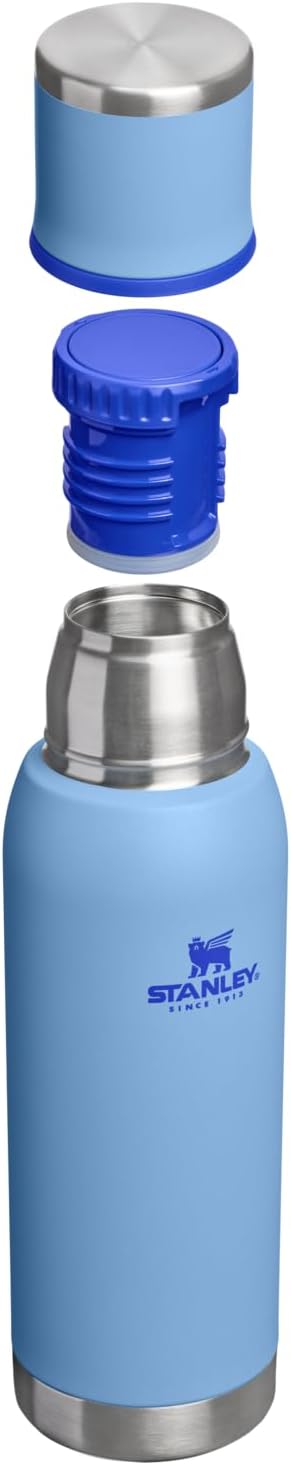 Stanley Adventure-To-Go Vacuum Bottle 25 oz | Wide Mouth with Leakproof Cup Lid | Keep Drinks Hot or Cold | Packable for Travel | Insulated Stainless Steel Thermal Bottle | BPA-Free | Blue Sky
