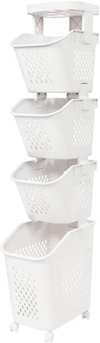 Tiered Laundry Storage Organizer Tiered Laundry Hamper Sorter Bathroom Laundry Basket with Wheels Removable Plastic Storage Basket for Kitchen (4-Tier)