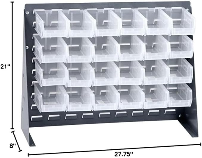 Quantum Storage Systems QBR-2721-220-24CL Ultra Bin Complete Bench Rack Package with 24 Ultra Bins, 27" x 8" x 21" , Clear