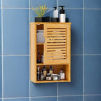 VIAGDO Bathroom Wall Cabinet, Wooden Medicine Cabinet with Single Door and Adjustable Inner Shelf, Bamboo Storage Cabinet Wall Mounted, Over The Toilet Hanging Cupboard, 15.7’’Lx7.8’’Wx23.6’’H