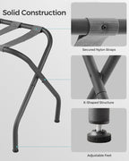 SONGMICS Luggage Rack for Guest Room, Set of 2 Suitcase Stands, Foldable Steel Frame, for Hotel, Bedroom, Holds up to 110 lb, 27.2 x 15 x 20.5 Inches, Slate Gray URLR001G02