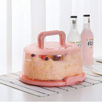 FEOOWV Plastic Small Cake Carrier Holder Cover Round Container with Collapsible Handles Suitable for 7 inch Diameter and 2.5 inch Height Cake (Pink)
