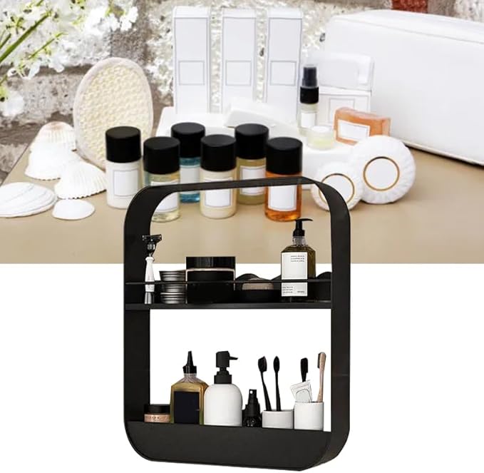 Tissting 2 Layer Bathroom Wall Shelf Carbon Steel Material Toilet Washstand Cosmetic Wall Mounted Storage Shelf for Bathroom, Toilet, Washstand