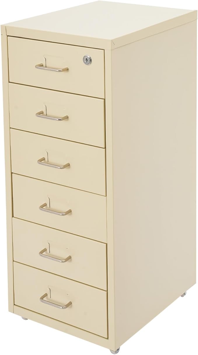 6 Drawer Metal Vertical Office Filing Cabinets, File Cabinet with Lock, Home Office Narrow Storage Cabinet for A4/F4/Letter/Legal(Beige)