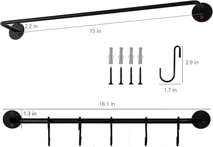 Coffee Mug Holder Wall Mounted,1PC Coffee Cup Holder Coffee Mug Rack for Wall Black Metal Rod with 5 Removable Hooks,Organize Cooking Utensils or Mugs for Kitchen Restaurant Bar (1)