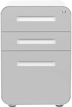 Laura Davidson Furniture Stockpile 3 Drawer File Cabinet with Lock - Under Office Desk Metal Filing Cabinet, Legal/Letter File Folders, Wheels and Stationary Feet, Pre-Assembled, Light Grey Faceplate