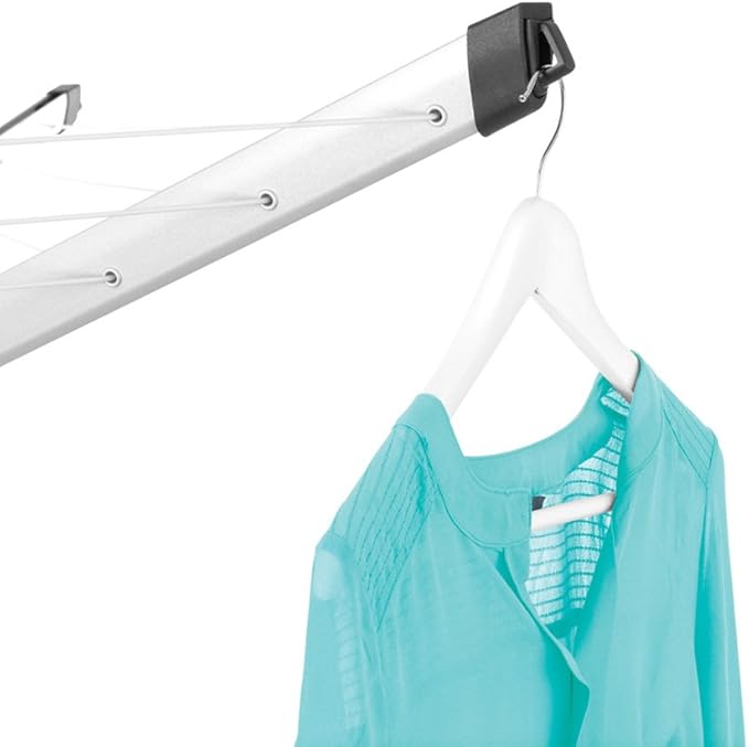 Brabantia Lift-O-Matic Advance Outdoor 4 Arm Clothesline (164 ft/Ø 1.97") Height Adjustable, Folding Clothes Drying Rack + Ground Spike, Cover + Bag of Clothespins (Gray)