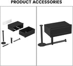Modern Wall-Mounted Toilet Paper Holder with Storage Shelf, Black Bathroom Tissue Dispenser with Wipes Container, Multi-Function Organizer