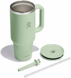 Hydro Flask Travel Tumbler with Handle, Lid and Straw - Insulated Stainless Steel in 40 Oz Aloe Green