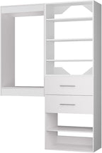 ROOMTEC Modular Closet System, 52" Wall Mounted Closet Organizer with Hanging Rods and Drawers, Wooden Tower for Walk-In Closets, Wardrobe Storage Kit, White