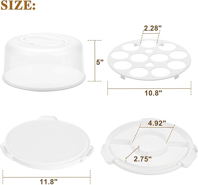 Cake Carrier with Lid and Handle, BPA-Free Cake Containers Cake Stand for 10 inch Cake with 2 Handles Cupcake Carrier - Plastic Cover Two Sided Base for Transport Pie Nuts Fruit Perfect Gifts