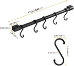MIAOHUI Kitchen Rail with Hooks, Pan and Pot Hangers for Kitchen Wall Mount, Kitchen Utensil Rack with Removable S Hook, Aluminum (17.3inch_Black_5Hooks)