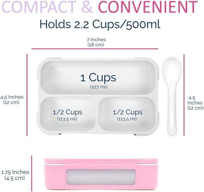 Small Snack Containers for Kids Toddlers - 3 Compartments (Set of 2) - Leak-proof Reusable Snack Boxes with Lids - BPA-Free Mini Bento Lunch Box - Ideal for School, Holds 2 Cups (Pink + Purple)