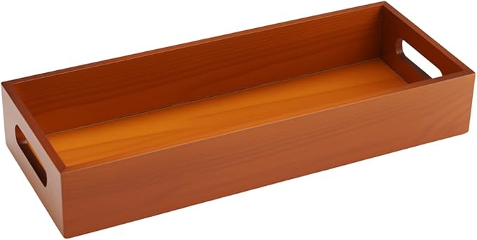 Bathroom Decor Box,Wooden Toilet Tank Topper Basket Tray,Back of Toilet Basket for Paper Storage Bathroom Counter Organizer (Brown, 15.1 * 6 * 2.5in)