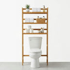 Over the Toilet Storage, 3-Tier Bamboo Bathroom Organizer with Adjustable Shelf, Space-Saving Rack, 66.9" Tall (Natural Color)