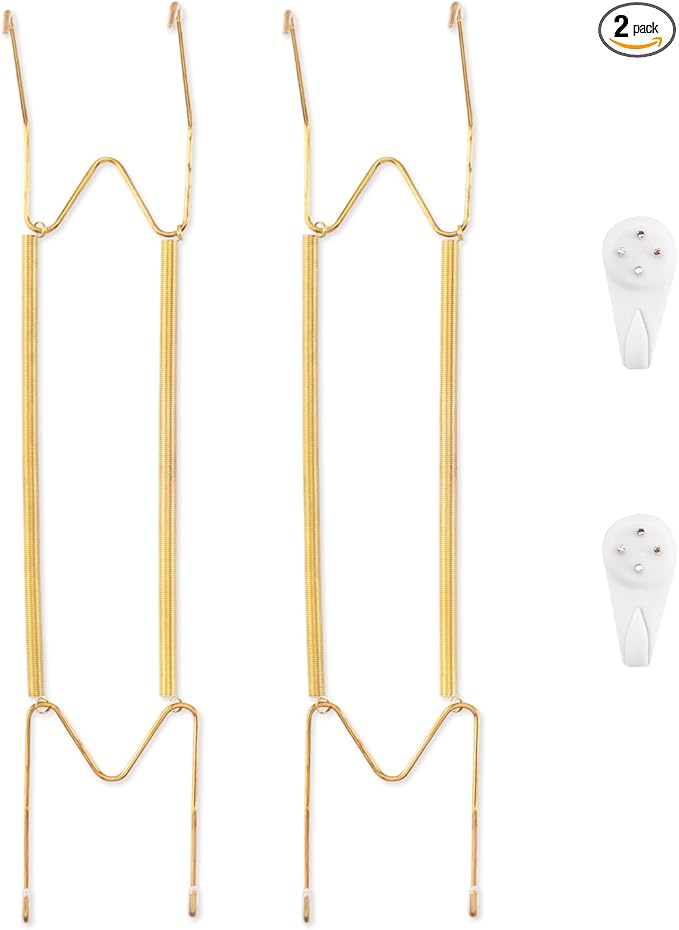 2 Pack Plate Hangers for The Wall, Suitable for 16-20 inch Art Plate, Stainless Steel Invisible Heavy Duty Wire Plate Holder with Wall Hooks, Plate Hangers for Displaying Plates, Platter, Dish, Gold