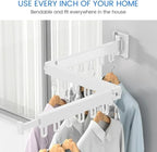 Clothes Drying Rack Wall Mounted Retractable, Aluminum Collapsible Laundry Organizer, Space-Saver Hanger Holds Quilts for Bedroom Bathroom Balcony (White)