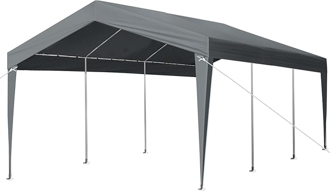 VINGLI 12x20 Carport Canopy with Galvanized Steel Frame, Portable Heavy Duty Garage with Water-Proof Covers for Cars, Boats, Trucks, Dark Gray