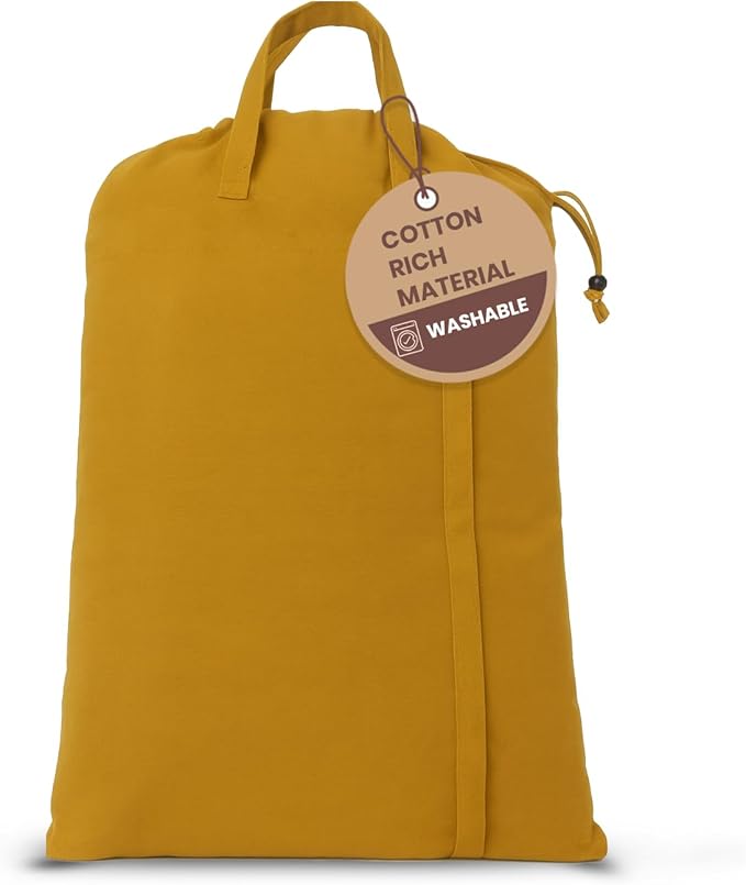 LFH Home Cotton Canvas Large Laundry Bag with Handle, Heavy Duty Drawstring Closure Washable Laundry Bags, School Travel, Home, Hotel, College Dorm, Organizer Sack, Toys Clothes 28x40-Yellow