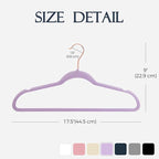 HOUSE DAY Lt-Purple Velvet Hangers 20 Pack, Premium Non-Slip Felt Clothes, Sturdy Heavy Duty Coat, Durable Hangers for Suits, Space Saving with No Hanger Mark, 360° Swivel Rotating Rose Gold Hook