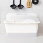 Lyellfe Plastic Dish Drying Rack, Bottle Dryer Holder with Cover Lid and Removable Drainboard, White Utensil and Cup Holder for Kitchen Counter, Dish Dryer Shelf, Medium Size