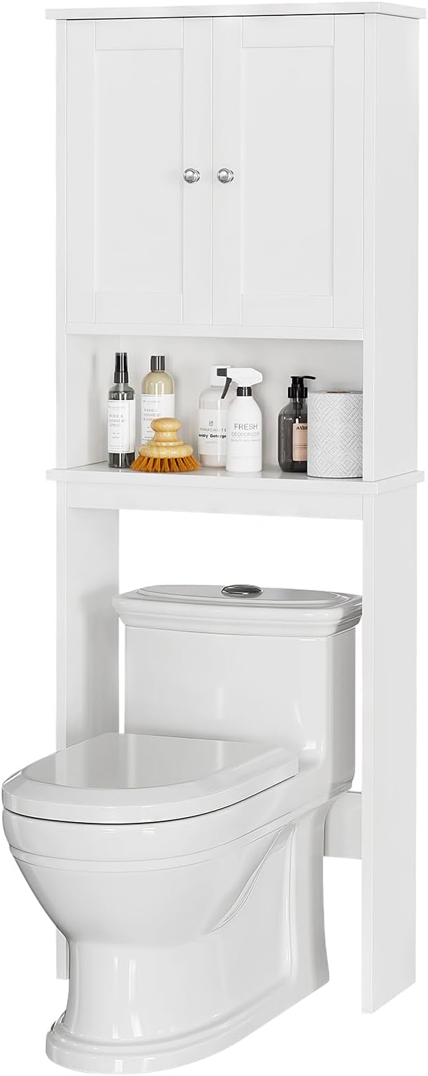 Meilocar Over the Toilet Storage Cabinet, Bathroom Storage Cabinet White Organizer Over Toilet, Bathroom Space Saver with Adjustable Shelf, White