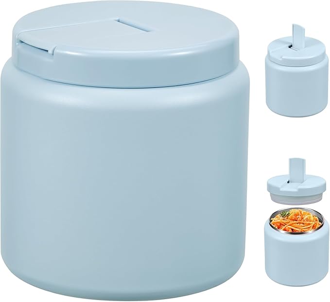 26oz Kids Jar for Hot Food, Insulated Vacuum Food Jar with Buckle Lid, Stainless Steel Wide Mouth Leak Proof Insulated Lunch Container for School Picnic Travel, Blue