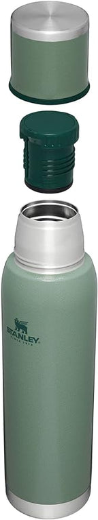 Stanley Adventure-To-Go Vacuum Bottle 1.4 qt Wide Mouth with Leakproof Cup Lid Keep Drinks Hot or Cold Packable for Travel Insulated Stainless Steel Thermal Bottle BPA-Free Hammertone Green
