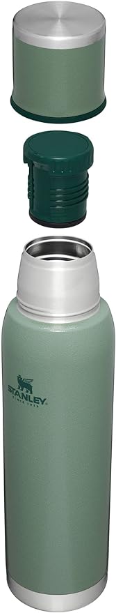 Stanley Adventure-To-Go Vacuum Bottle 1.4 qt Wide Mouth with Leakproof Cup Lid Keep Drinks Hot or Cold Packable for Travel Insulated Stainless Steel Thermal Bottle BPA-Free Hammertone Green
