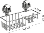 Suction Cup Shower Shelf, Shower Caddy Soap Dish with Hooks for Sponge, Rust Proof 304 Stainless Steel, Silver