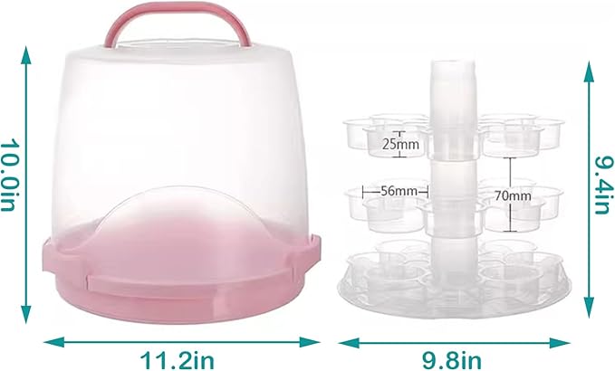 Cake Carrier Round Cake Stand Plus Height Cake Container with Cupcakes Pad, Handle, Lid Reusable Package Box for Transporting Desserts,Pie,Toast,Fruit (10" White)
