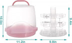 Cake Carrier Round Cake Stand Plus Height Cake Container with Cupcakes Pad, Handle, Lid Reusable Package Box for Transporting Desserts,Pie,Toast,Fruit (10" White)