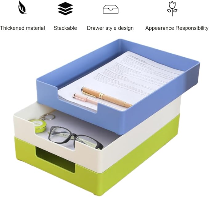 Letter-Size Tray, Desk Drawer Organizer, A4 Plastic Paper Tray for Office, School, Home Storage, and Storage Containers for Gift Wrap, and Crafts (Blue)