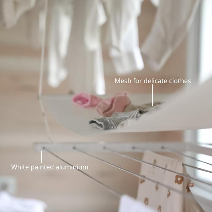Ceiling Mounted Pulley Drying Rack – Extra Large Aluminum Clothesline for Heavy Loads – Space-Saving Laundry Solution (64" x 23.6")