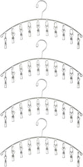Toplife Clothes Hanger with 10 Clips, Stainless Steel, Windproof, for Drying Socks, Bras, Underwears, Baby Clothes, Hats, Scarfs, Towels, Pants and Gloves, Set of 4 (Indoors)