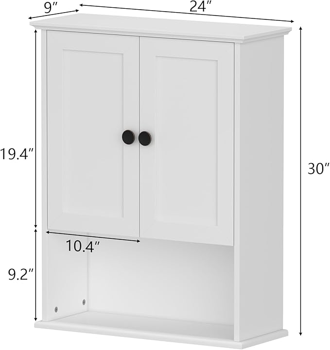 Medicine Cabinet, Above Toilet Storage Cabinet, 24x30 Inch Bathroom Wall Cabinet Over Toilet with 2 Soft-Close Shaker Doors & Adjustable Wood Shelf, Bathroom Cabinet Wall Mount White