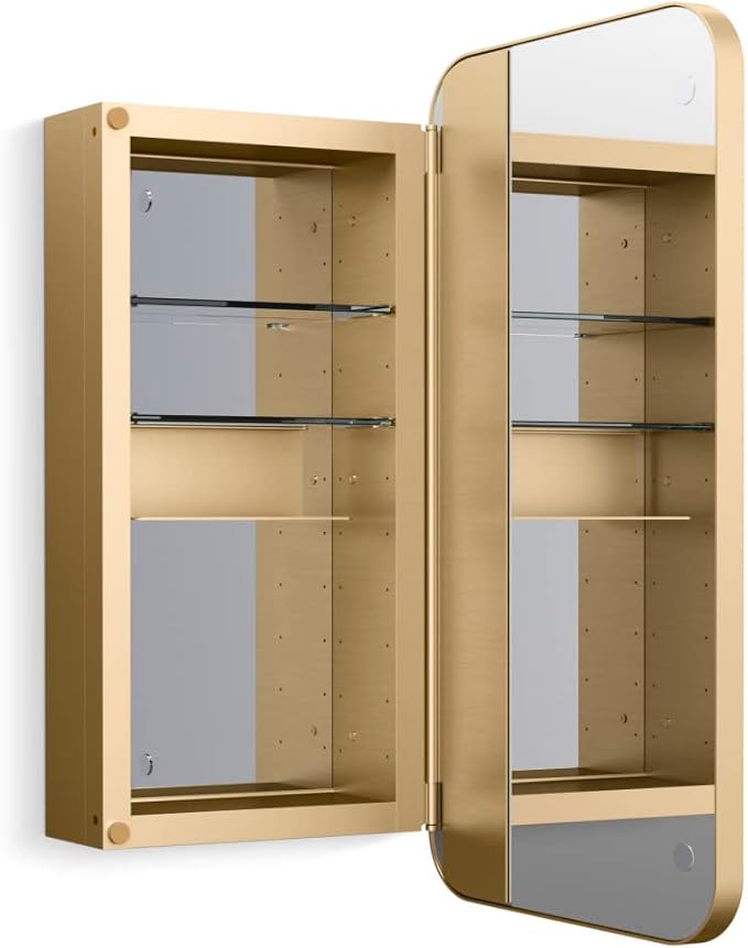 Kohler 35569-BGL Verdera® Framed Bathroom Medicine Cabinet with Mirror, Rectangle Design, Adjustable Shelves, Bathroom Storage, 15 in. W x 30 in. H, Moderne Brushed Gold