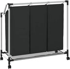 Laundry Sorter with 3 Bags Black Steel Frame, Heavy-Duty Rolling Cart with Removable Sorting Bags and Casters for Easy Transport, Durable Steel Frame Supports Large Loads
