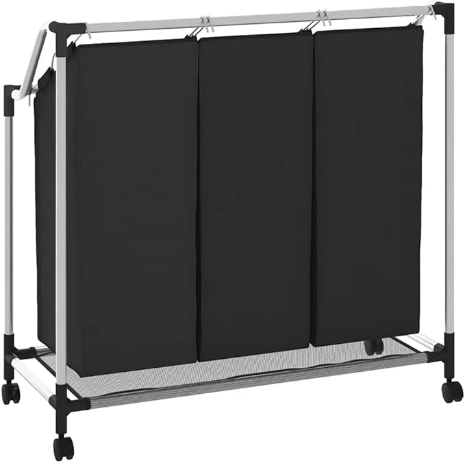 Laundry Sorter with 3 Bags Black Steel Frame, Heavy-Duty Rolling Cart with Removable Sorting Bags and Casters for Easy Transport and Organization in Laundry Room or Closet
