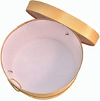 Sarah's Hat Boxes Classic Gold Hat Box – 16.75" x 8.5" (Dia. x Ht.) Handmade in USA – Odorless Non-Toxic Adhesive, Cording Handle – Premium Storage for Hats & Accessories