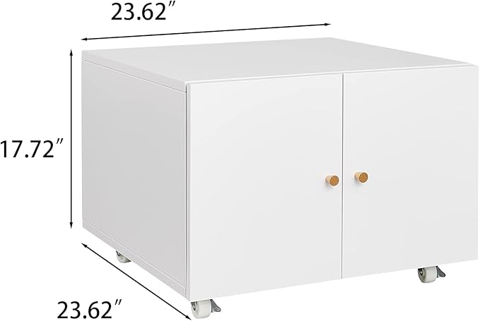 17.70" Metal Office Copier File Cabinet with 2 Door and 360 ° Universal Wheel,Mobile Lateral Filing Cabinets w/Aluminum Alloy Handle,Rolling Printer Stand for Legal/Letter/A4,White