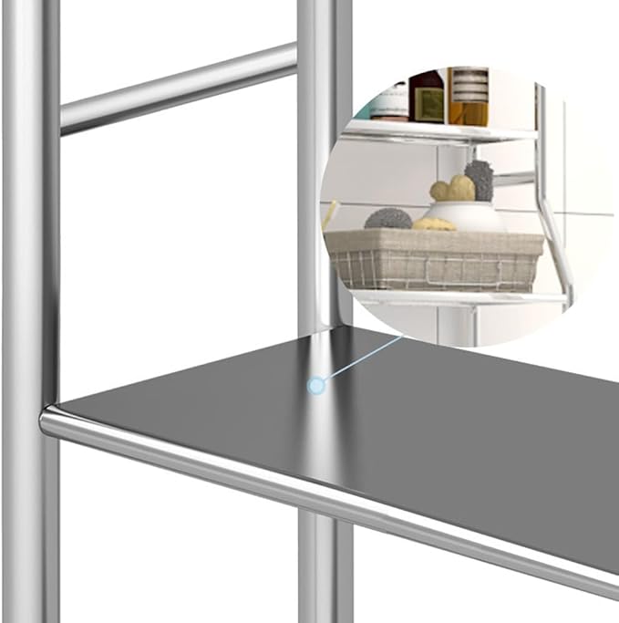 3-Tier Over The Toilet Storage, Over Toilet Bathroom Organizer, Freestanding Metal Bathroom Shelves, Over The Toilet Organizer with Hooks and Paper Holder, Space-Saving, Stainless Steel
