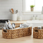 Toilet Paper Storage, Basket with Handles, Bathroom Decor, Wicker Basket, Storage Basket for Organizing, Empty Gift Basket, Shelves, Back of Toilet Basket (14.2" × 6.3" × 3.9")