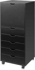 DEVAISE 5-Drawer Wood File Cabinet, Mobile Filing Cabinet with 1 Door, Wide Storage Space for Home Office, Black