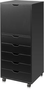 DEVAISE 5-Drawer Wood File Cabinet, Mobile Filing Cabinet with 1 Door, Wide Storage Space for Home Office, Black