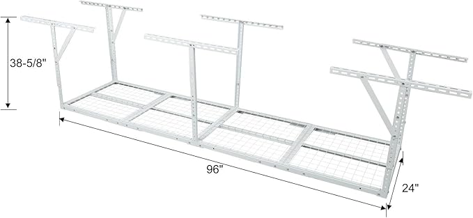 2x8FT Overhead Garage Storage Rack, Adjustable Ceiling Mounted Heavy Duty Metal Organization System, 22-40 Inch Height Dropdown, 450lbs Capacity, White