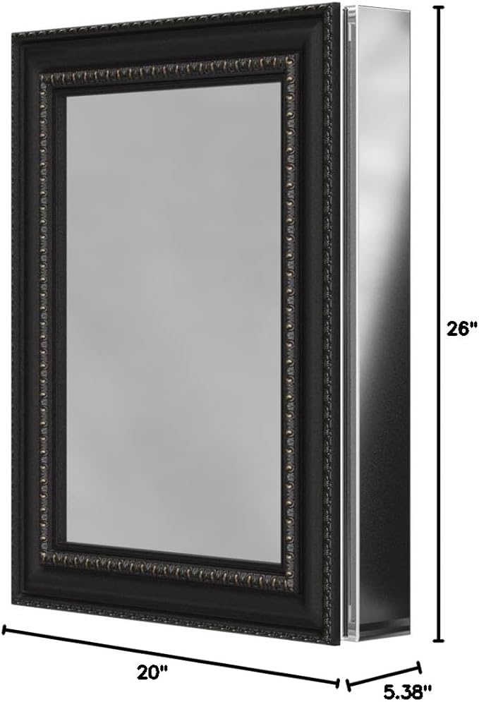 Kohler 2967-BR1 20" W x 26" H Bathroom Medicine Cabinet with Framed Mirror Door, Recessed or Surface Mount Bathroom Wall Cabinet, Oil-Rubbed Bronze